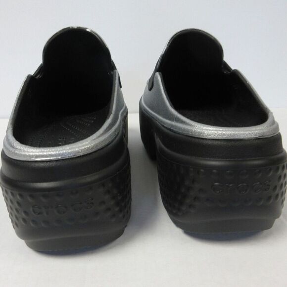 CROCS Stomp Metallic Penny Loafer Mens Sz 6 Black Silver Platform Clog Shoes NEW - Picture 6 of 11